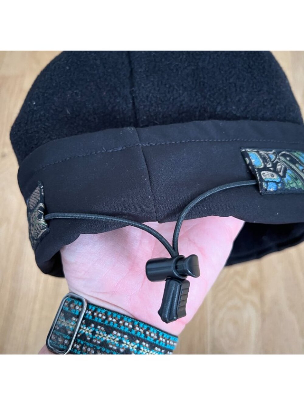 Copper River Fleece Black Totem Print Winter Toggle Hat Adult One Size - Picture 5 of 7